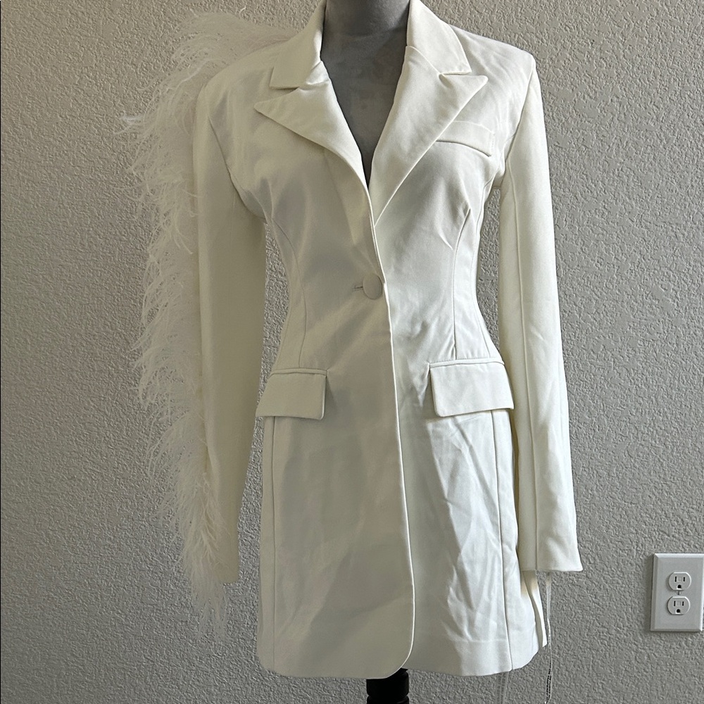 Club L London Cream Blazer with Feather Detail